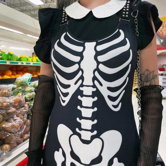 Skeleton Print Black Dress - Picture 3 of 7